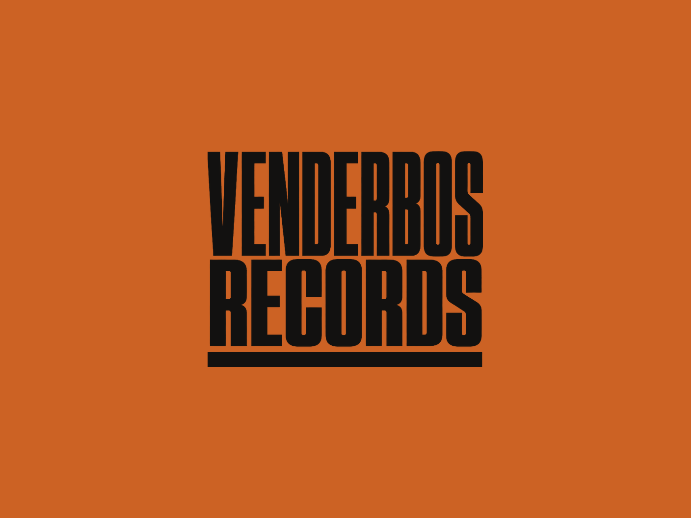 The Venderbos Records logo: VENDERBOS RECORDS in black condensed capitals over a heavy rule, on burnt orange